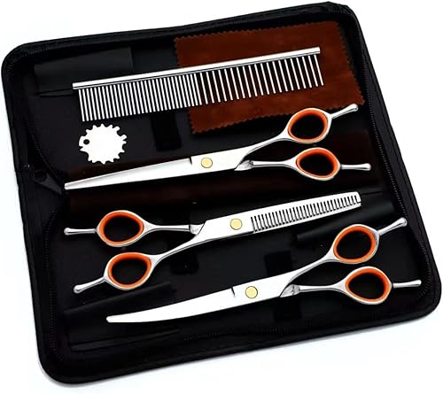 Miniatura 7 de AIRY Juego de tijeras profesionales de aseo para perros de 7.5 pulgadas, kit de tijeras de acero inoxidable de alta calidad, incluye corte recto,