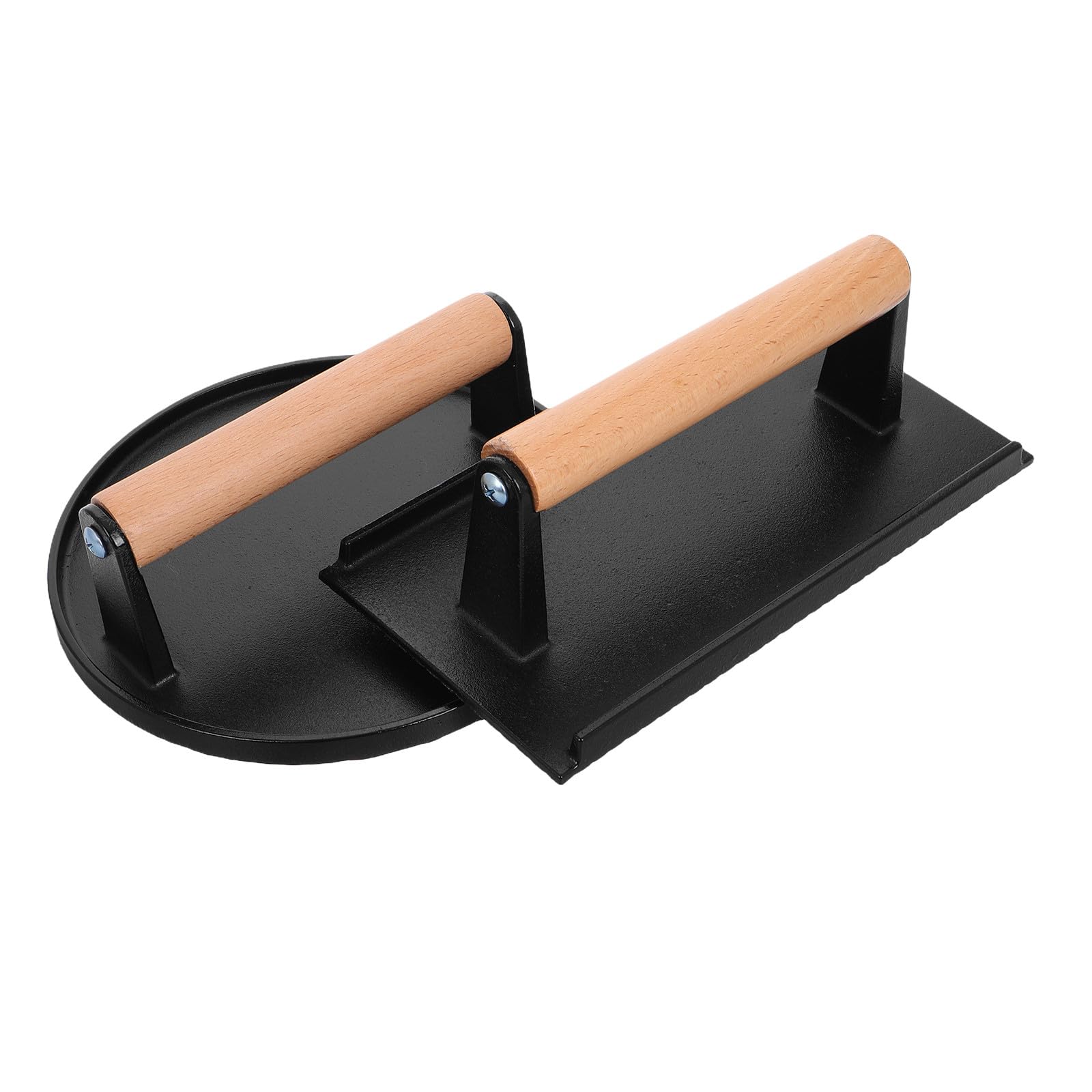 Presse à Burger Fonte GARVALON : Lot de 2 Plaques de Pression Ronde avec Manche Bois pour Cuisine