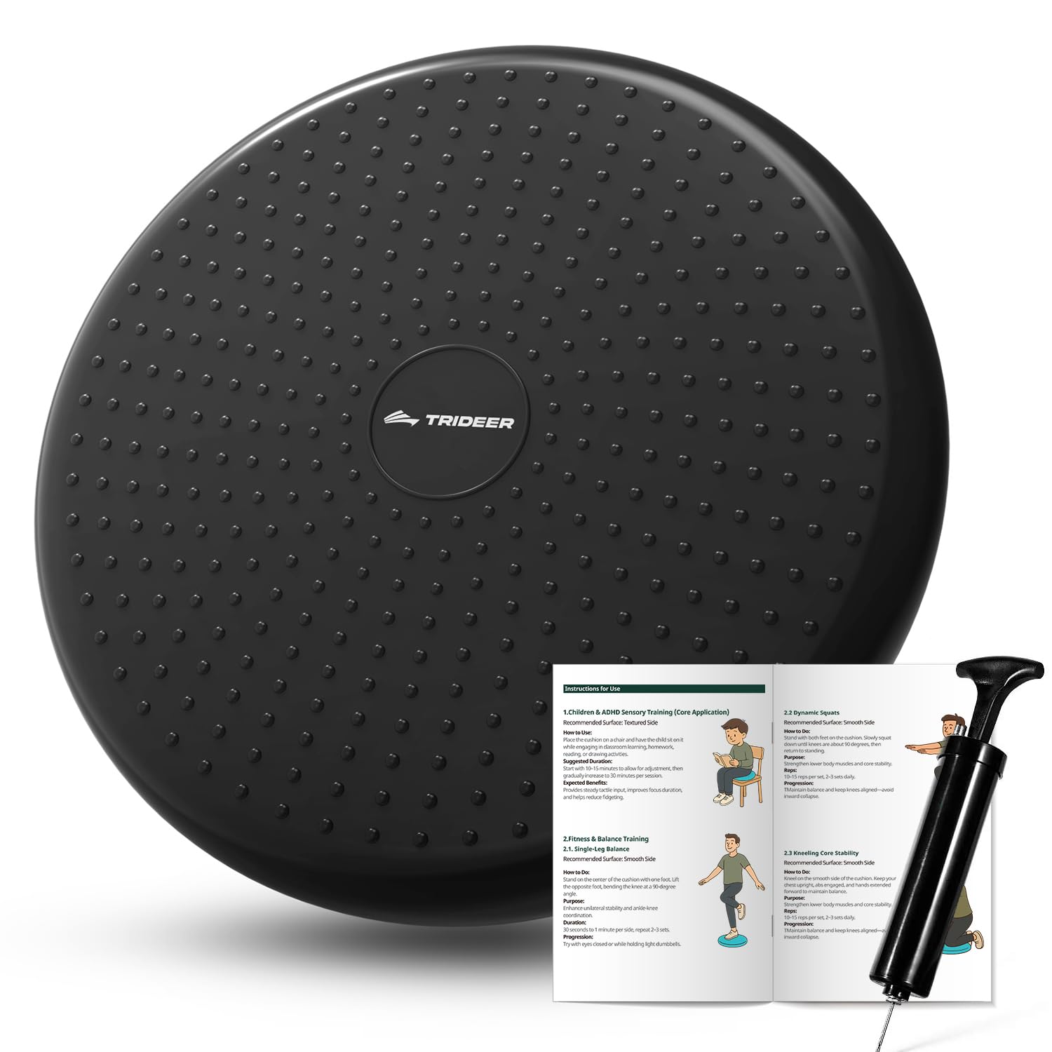 Trideer Wobble Cushion Core Balance Disc, Flexible Seating for Classroom Elementary, Wiggle Seat for Sensory Kids, Balance Pad with Inflation Pump