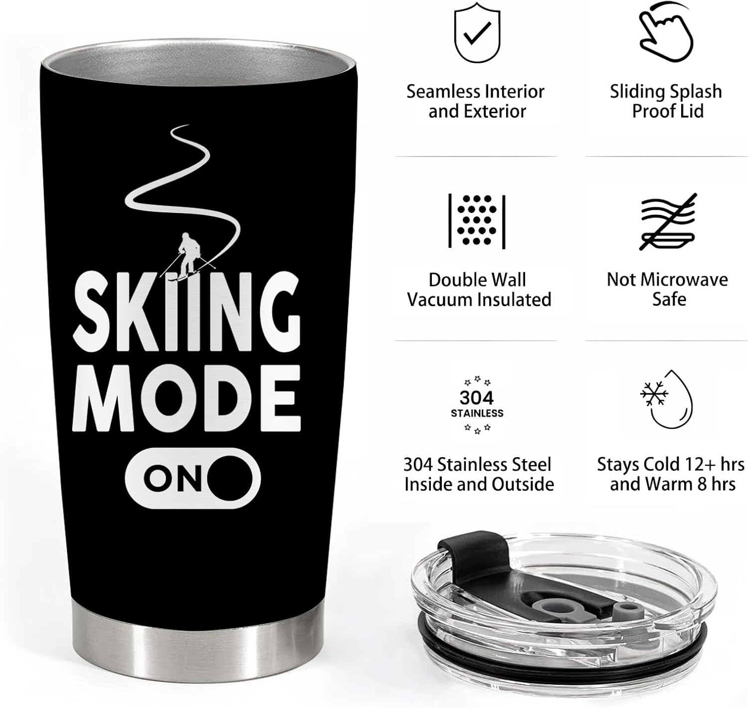 Ski Gifts for Men Women, Skiing Snowboarding Gifts, 20oz Stainless Steel Tumbler with Lid Straw, Mode - Image 3