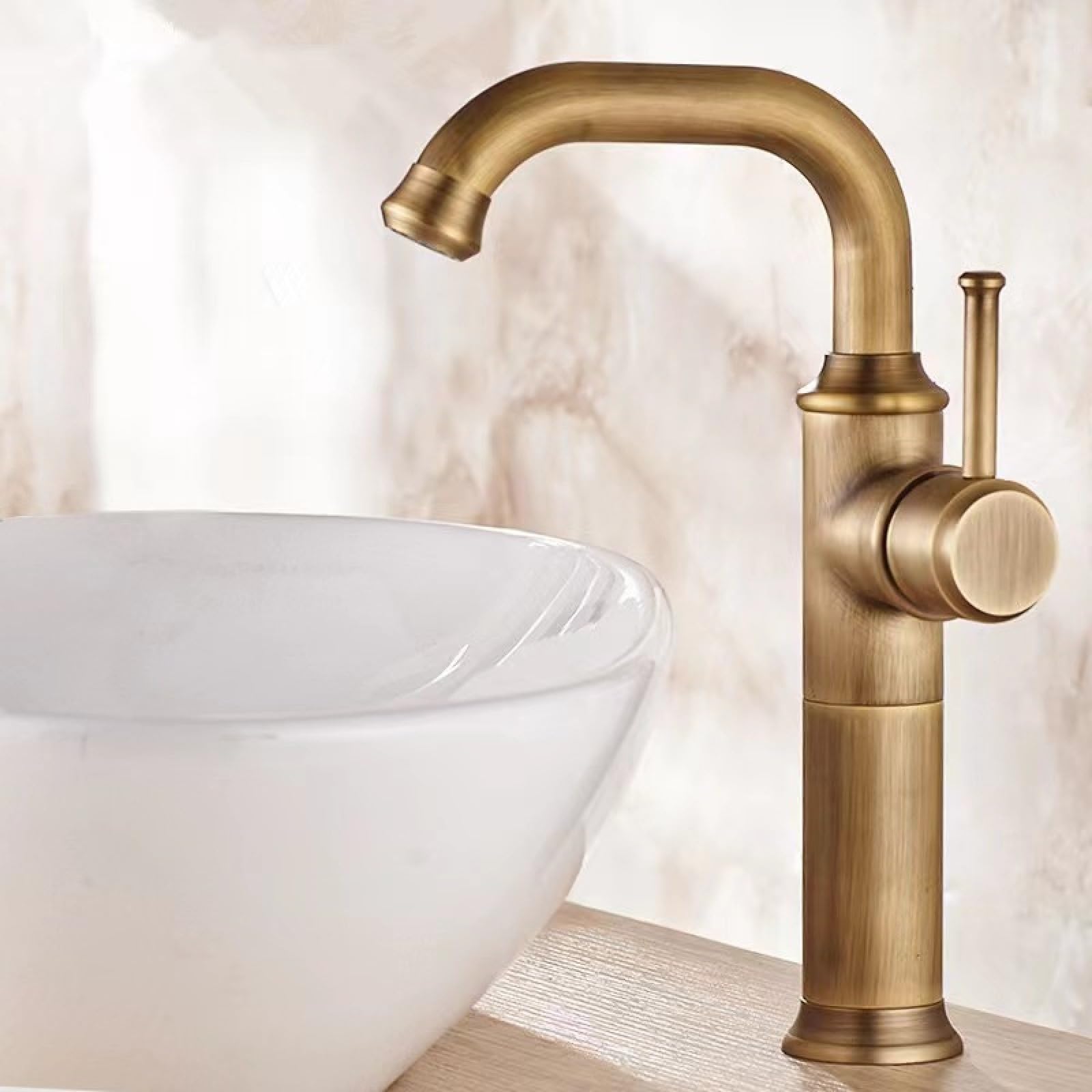 Fanjubei Imitating Ancient Styles Bathroom Copper Hot And Cold Washbasin Rotating Faucet, Antique-Style High
