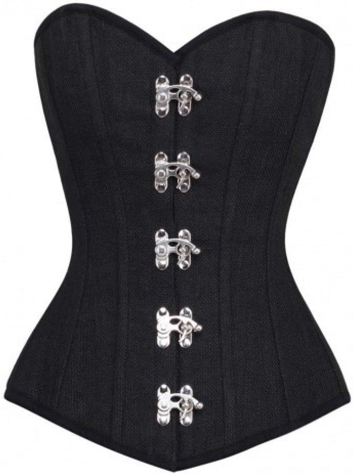 Black Denim Seal Lock Gothic Steampunk Basque Waist Cincher Overbust Corset Top