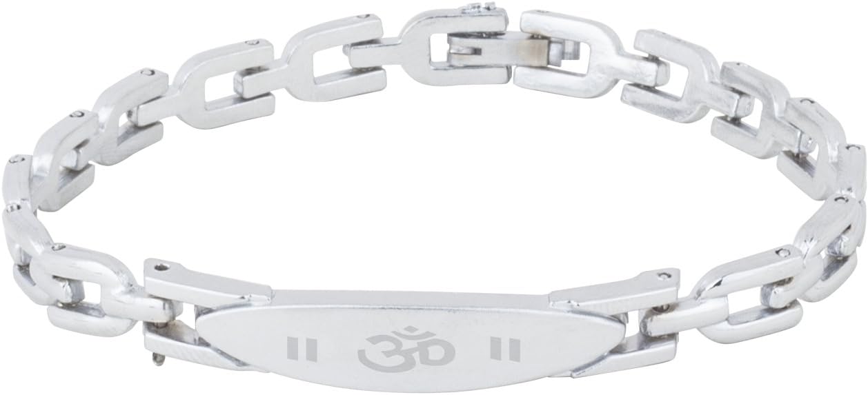 Naveli Om Stainless Steel Silver Plated Bracelet for Boys/Men