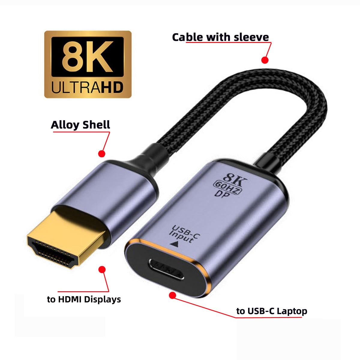 xiwai USB-C Type C Female Source to HDMI Sink HDTV Cable 8K@60hz 4K@120hz for Tablet & Phone & Laptop image 2