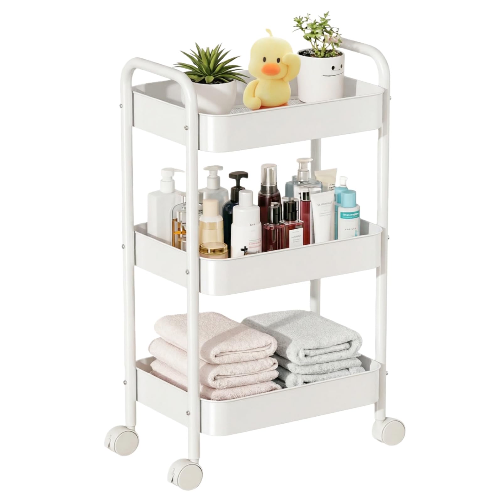 Carrello portaoggetti in metallo a 3 livelli su ruote, carrello portaoggetti, carrello multiuso con rotelle, facile da montare, per casa, cucina, bagno, lavanderia e ufficio