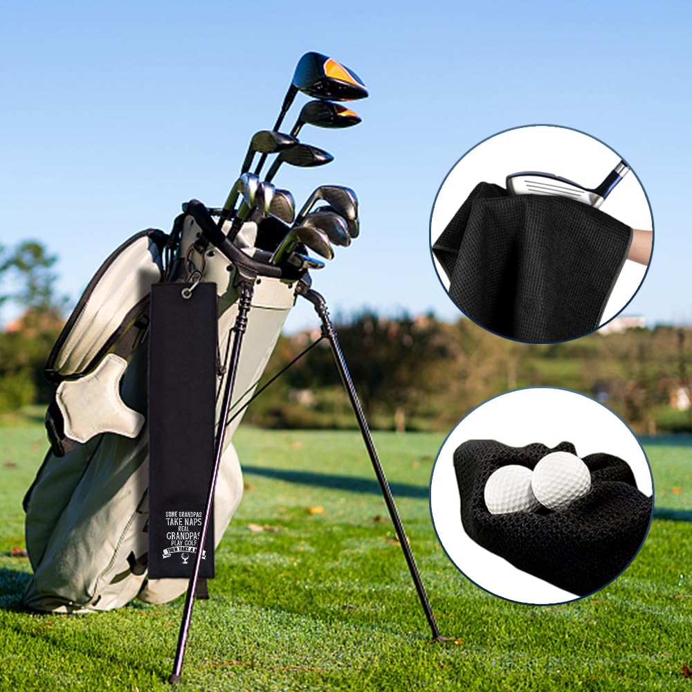 Toalla de golf bordada con texto en inglés "Some Grandpas Take Naps Real Grandpas Play Golf", divertida toalla de golf para bolsa de golf con clip, regalo de jubilación para abuelo, papá