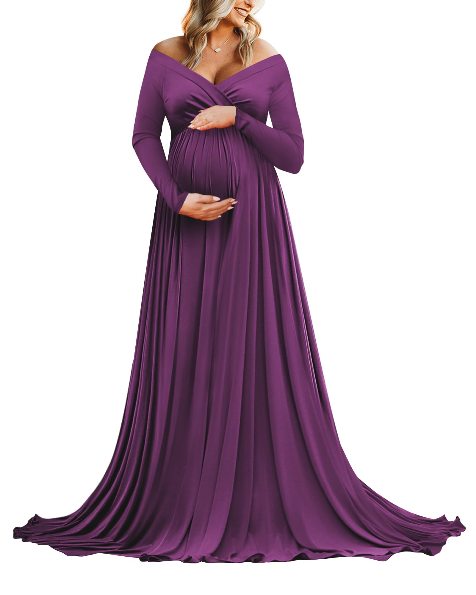 Saslax Suknia ciążowa z odkrytymi ramionami półokrągła na baby shower zdjęcie rekwizyt sukienka