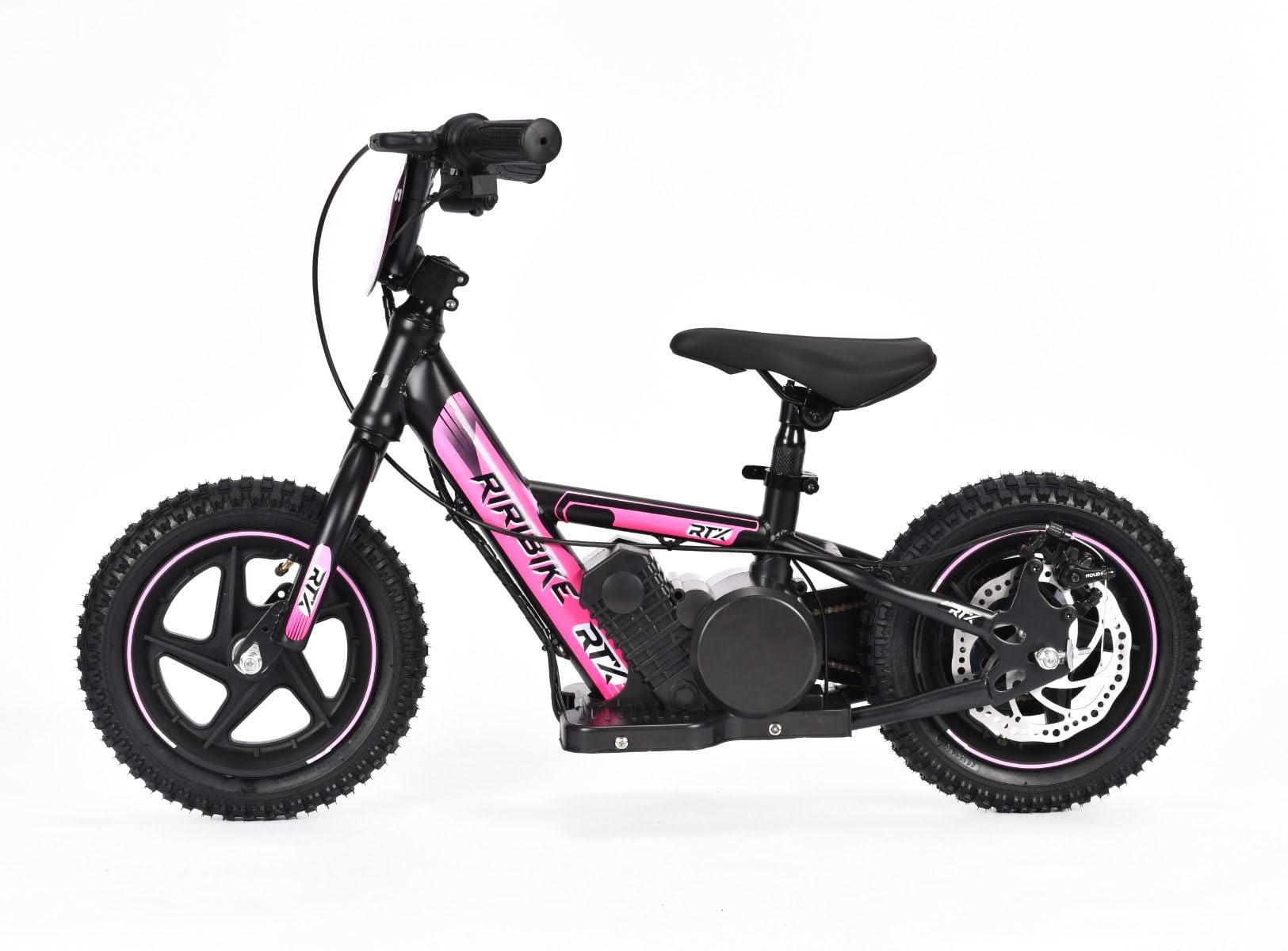 Bici elettrica per bambini RIRIBIKE RTX3 24V (12"), rose, Batteria al litio, Motore 100W, Freno a disco, Sedile regolabile in morbido PU