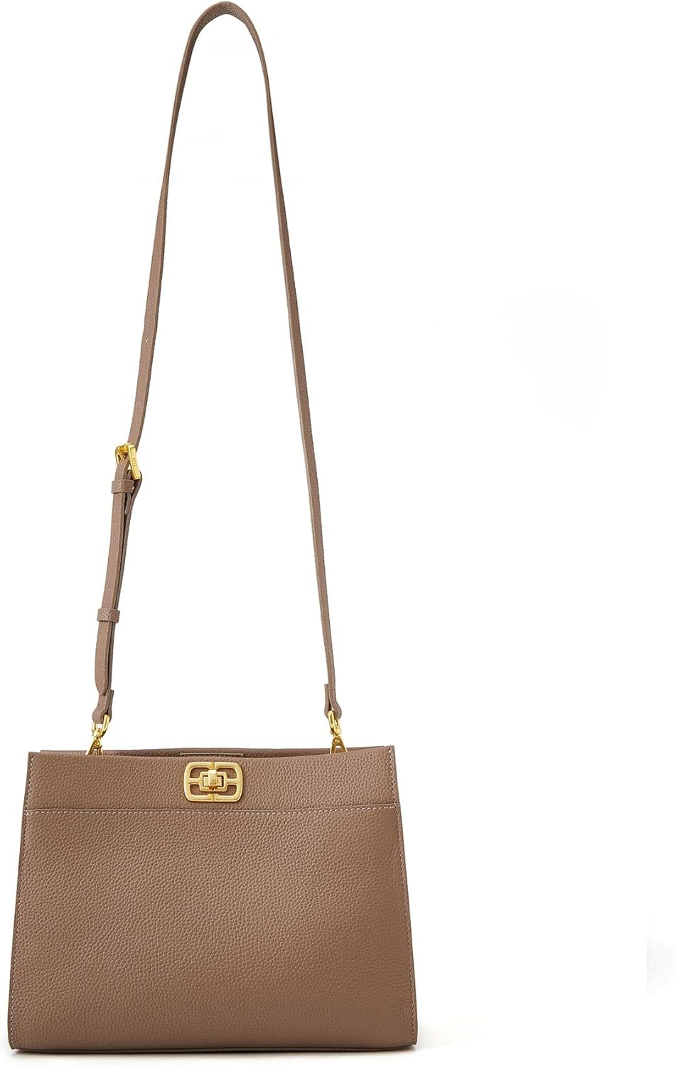 ELLE Women's Structured Full Grain Leather Top Handle Bag with Detachable Strap