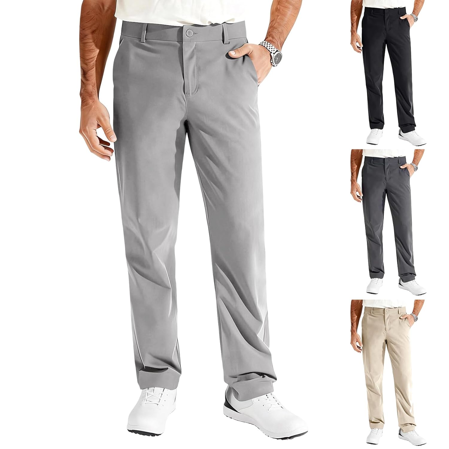 Mens Dress Pants Lightweight Business Casual Work Golf Pants Relaxed Fit Flat Front Outdoor Athletic with Pockets