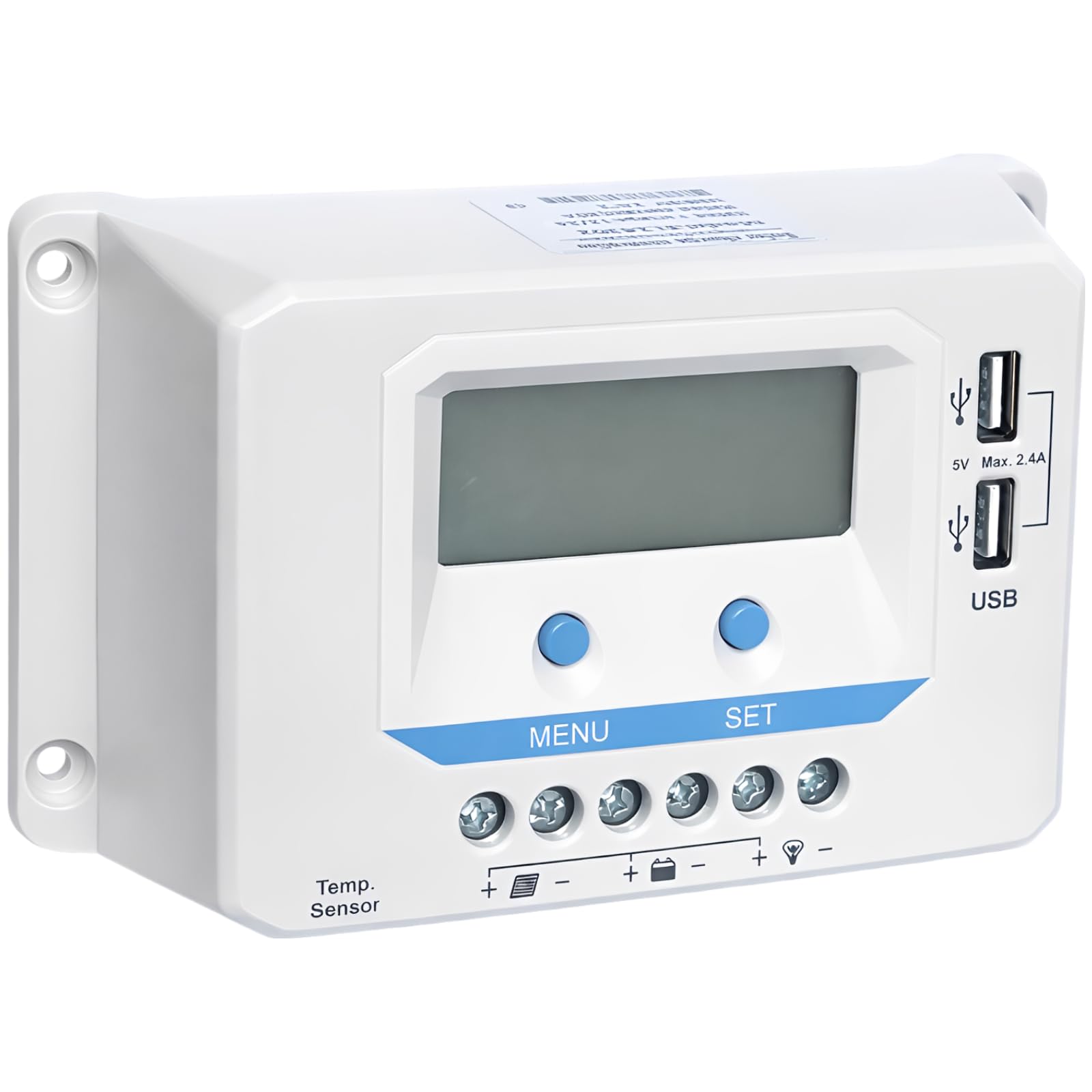 Solarny regulator ładowania, 12 V, 24 V, automatyczne wykrywanie, system PV 10 A, 40 A, Power Manager z 2 portami USB, LCD z podświetleniem, obudowa ABS do domu, przyczepy kempingowej i pracy na