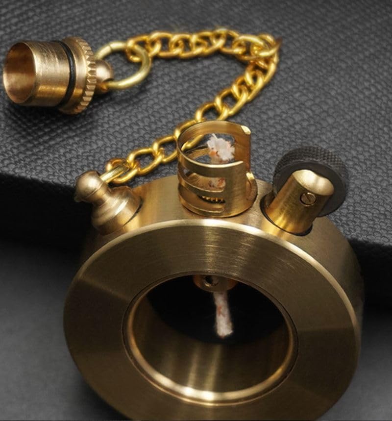 Image of Smoke King Retro Brass Trench Lighter Hollow Ring Design, Refillable Wheel Lighter Windproof, Portable, Vintage Style for Men Gift for Collectors, Camping & Outdoors (Fuel Not Included)