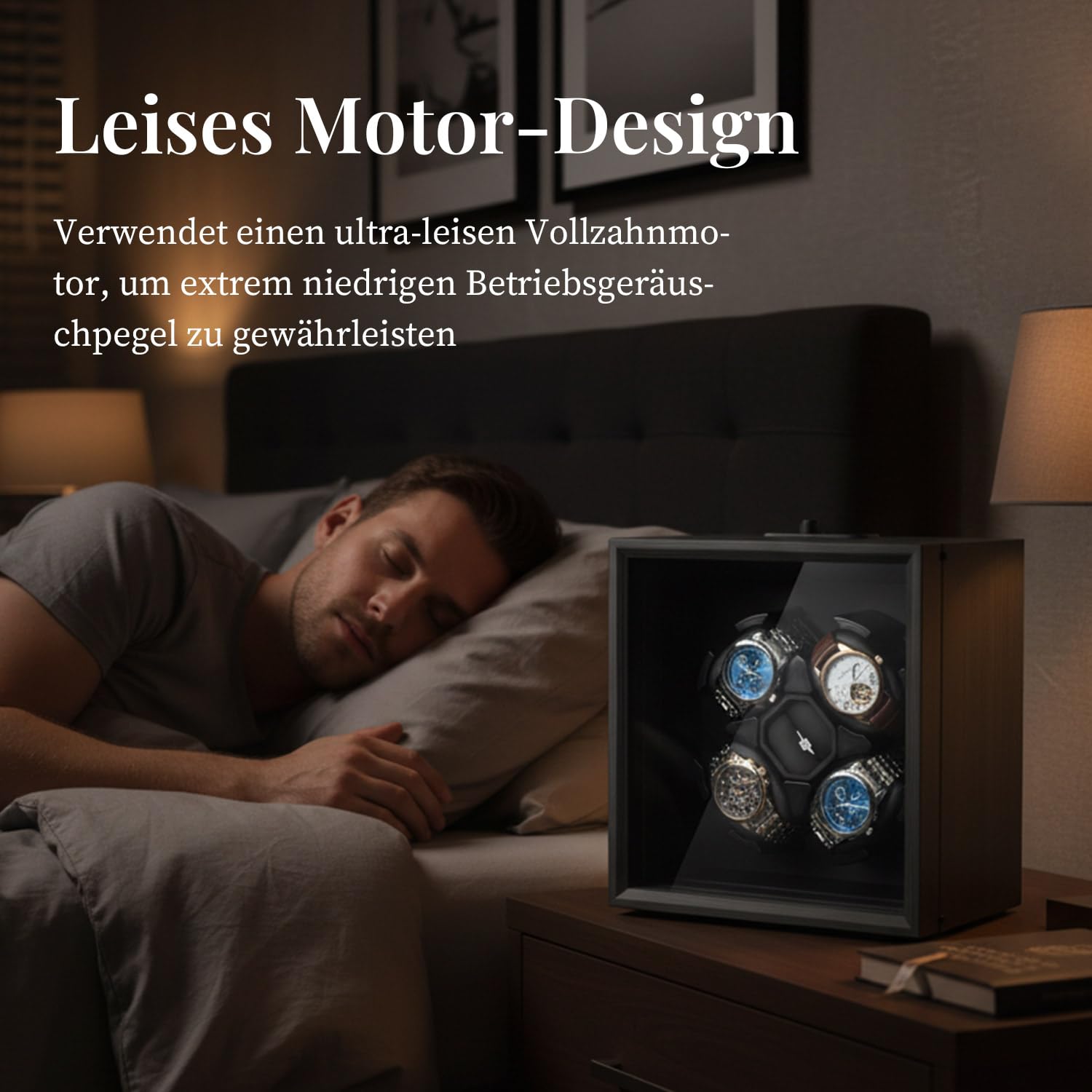 Mcbazel Automatischer Uhrenbeweger für Vier Uhren, Automatische Leise Funktion,Watch Winder Silent Motor, Verstellbare, Professionelle Uhrenpflege-Lösung – Schwarzes Ebony-Muster