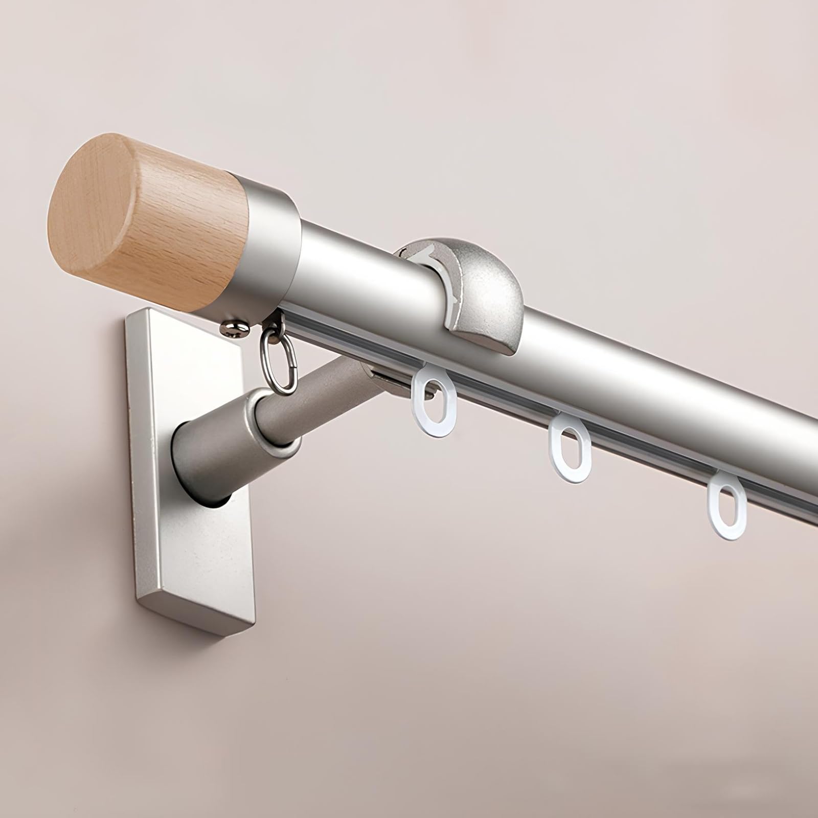 Tringle à rideaux en bois robuste 60 à 600 cm - Tringle à rideaux moderne avec supports - Installation facile - Convient aux styles de vestiaires (gris, 300 cm/3 x 100 cm)