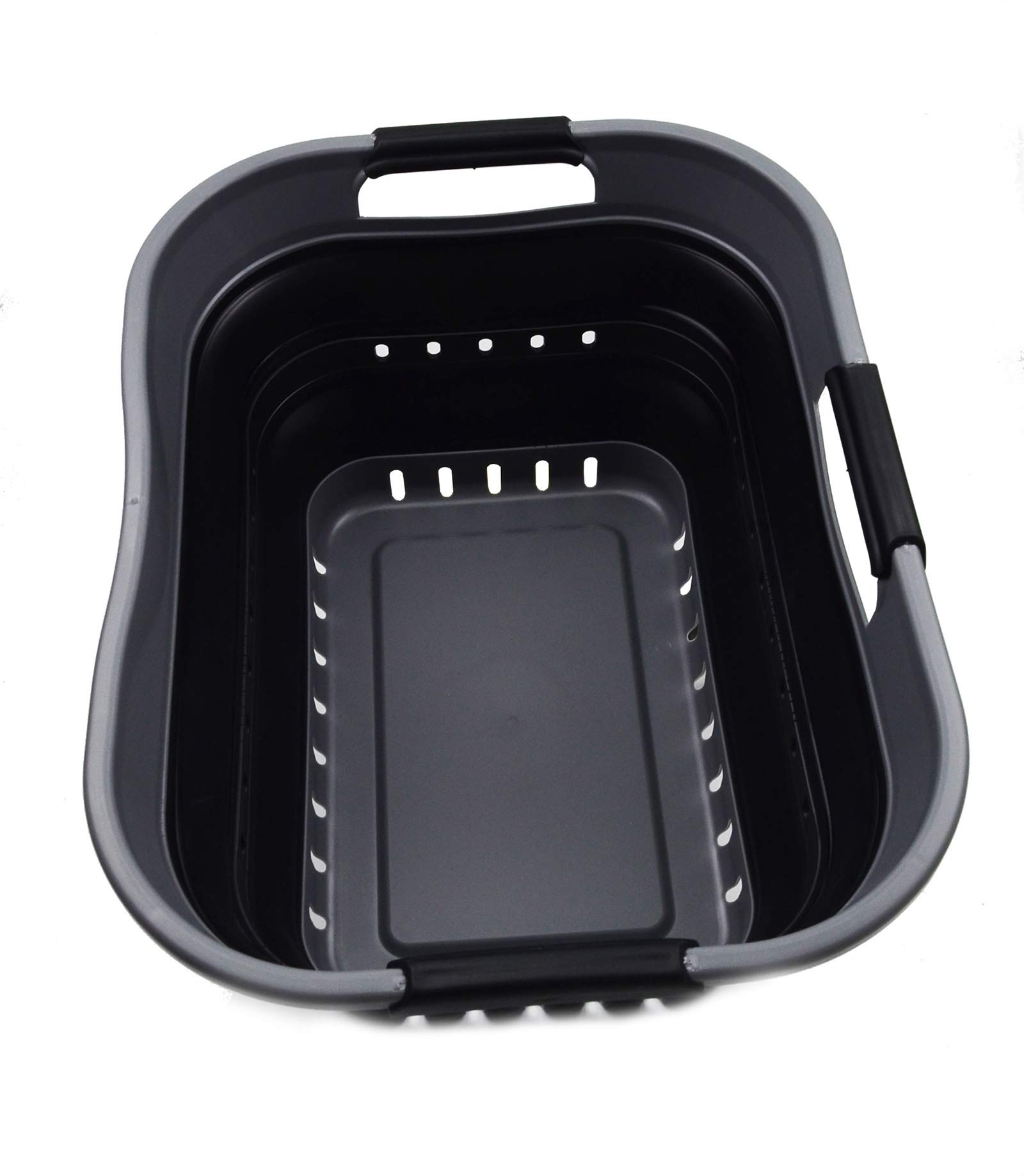 SAMMART 19L (5 gallon) Collapsible Super Mini 3 Handled Plastic Laundry Basket - Foldable Pop Up Storage Container/Organizer - Space Saving Hamper/Basket, (1, Grey/Black)