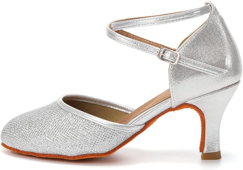 HIPPOSEUS Women Standard Latin Dance Shoes Women,Closed Toes,Heel Height 7CM(2.75inches),WX-CL,Silver,UK 5.5/EU 38