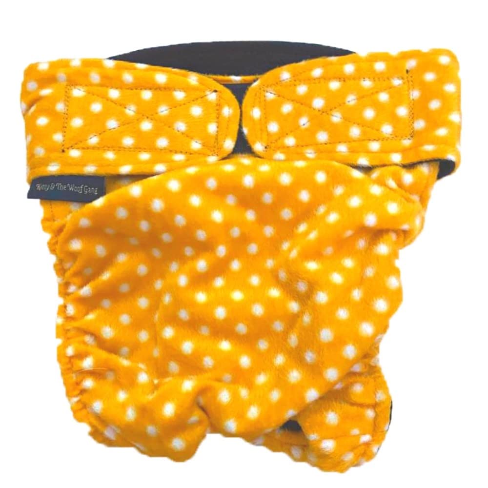 Kitty & The Woof Gang Yellow Print with Black Lining Washable & Reusable Dog Sanitary/Heat Pants for Female Dogs | Male Dogs with Health Issues | Diaper Panties Underwear - S – (16-18) X 7 X 11 (B08WLYNGCW) Amazon Price History, Amazon Price Tracker