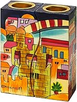 Vista 3 de Candelabros Shabbat - Juego judío - Yair Emanuel Fitted Shabat Candelabros Jerusalén (Bundle)