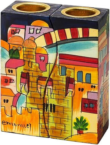 Miniatura 3 de Candelabros Shabbat - Juego judío - Yair Emanuel Fitted Shabat Candelabros Jerusalén (Bundle)