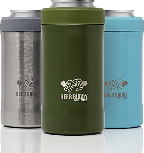 Miniatura 8 de Grill Rescue - Soporte para latas aislado de acero inoxidable sellado al vacío, aislante de botellas de cerveza para bebidas frías, enfriador de
