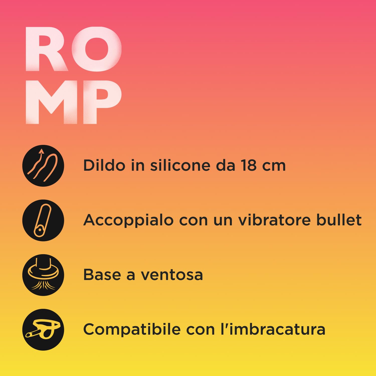 ROMP Dizi Dildo non realistico - Dildo in silicone da 7 pollici - Compatibile con i vibratori Bullet - Dildo P-Spot e G-Spot - Dildo a ventosa con imbracatura - Giocattolo sessuale per adulti