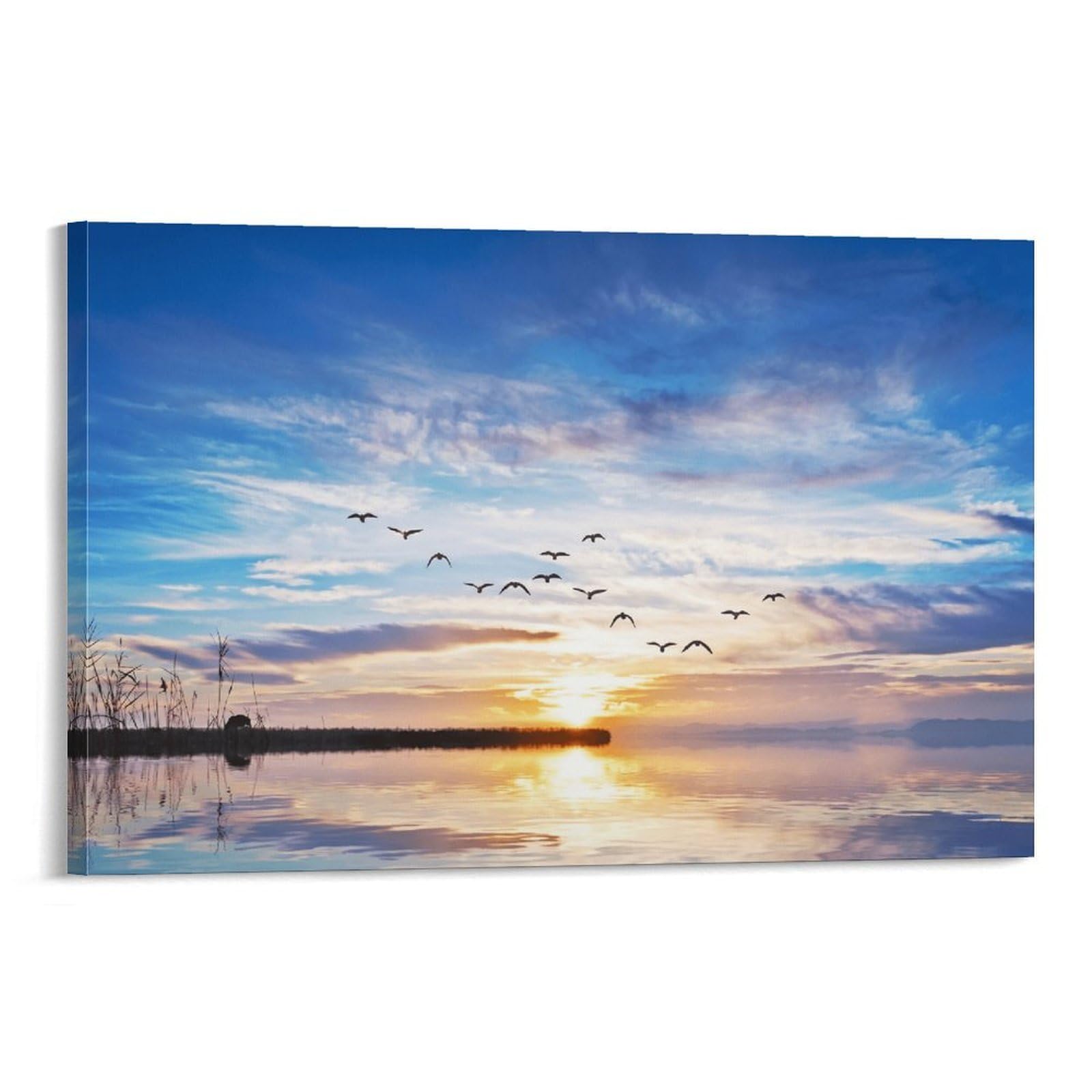 XPASHIQWC Sunrise Lake Poster Artwork Flying Bird Giclee Canvas Prints Modern Canvas Wall Art Picture Wall Hanging for Bathroom Wall Decor 24x36inch(60x90cm)