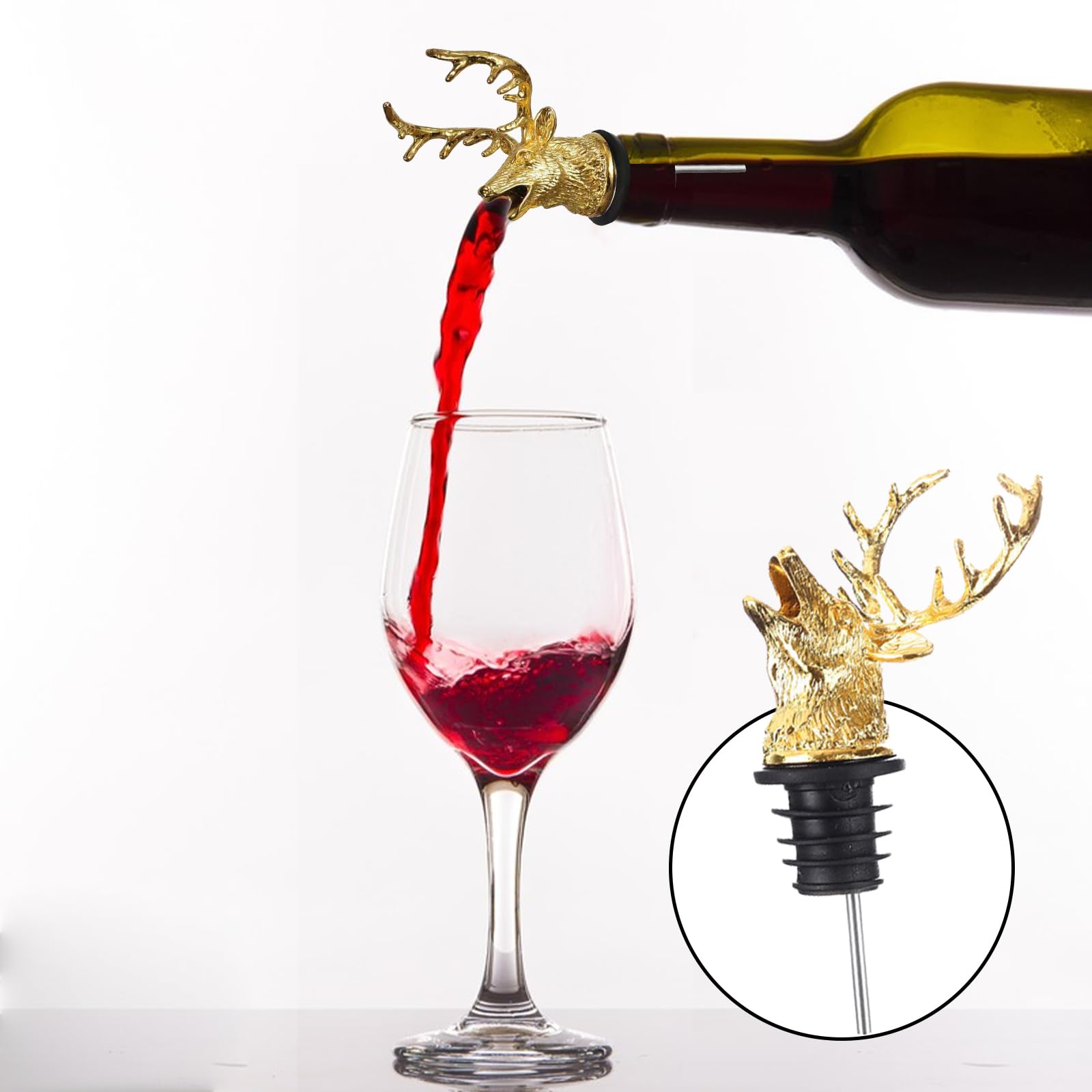 Beccucci Per Bottiglie Vino, Tappo per bottiglia di vino con cervo, Versatori Per Alcolici, regali di compleanno per uomo, padre, cacciatore (oro)