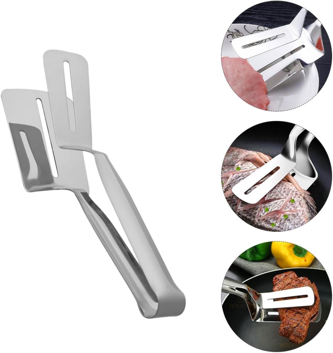 FRCOLOR Stainless Steel Meat Mallet and Steak Hammer Set, 2pcs 304 Stainless Steel Tenderizer Tool with Meat Pounder and Kitchen Tong for Home Cooking and Bbq