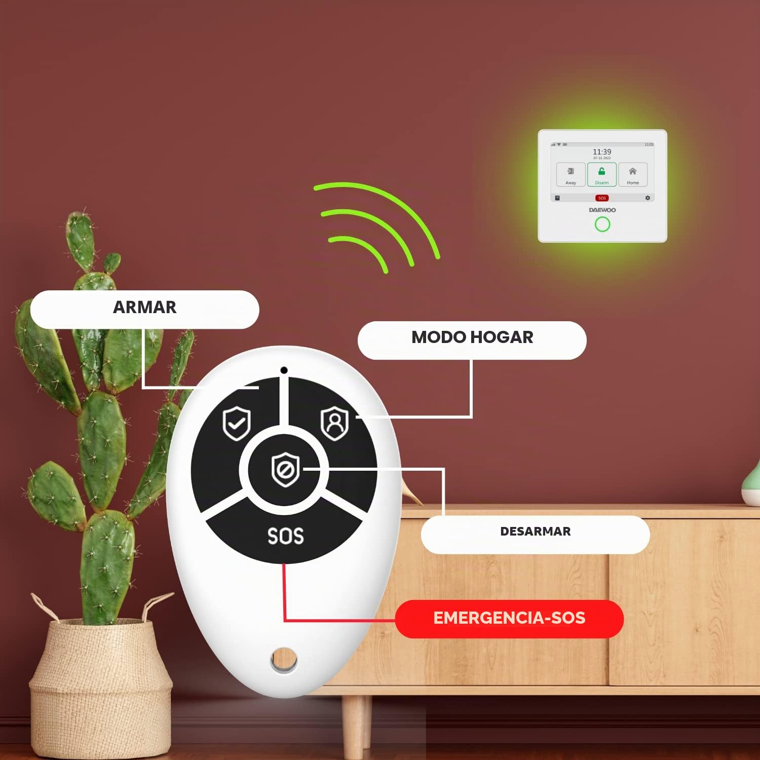 Daewoo - Kit de Alarma AM301, Central de Pantalla táctil, Detector de Movimiento Apto para Animales, contactores de Puerta y mandos a Distancia, Control Remoto Seguro