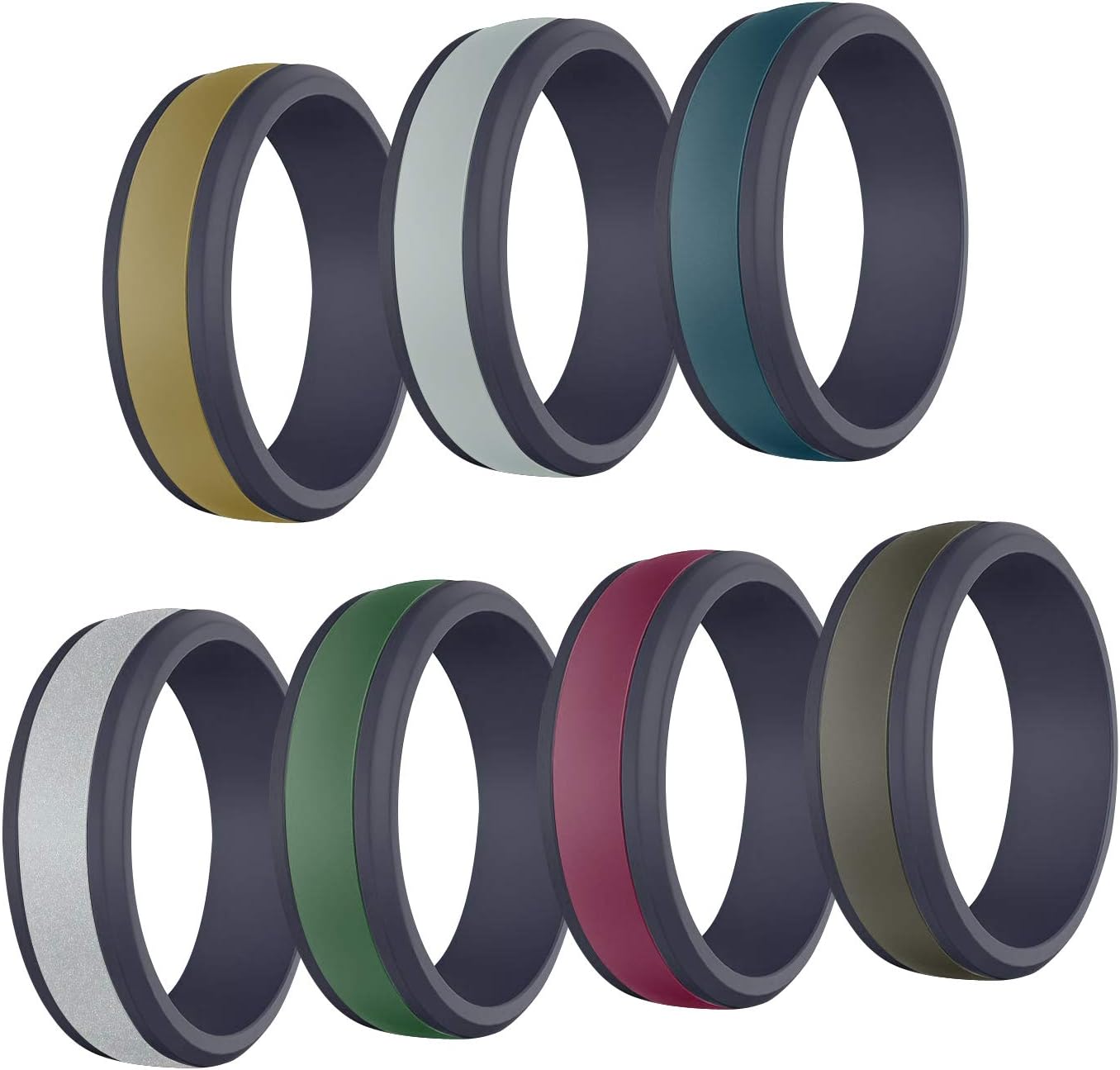 TuhaogeSilicone Wedding Ring for Men 9 Rings Pack Silicone Rubber Men's Band Sizes 7-12 Silicone Ring Wedding Band