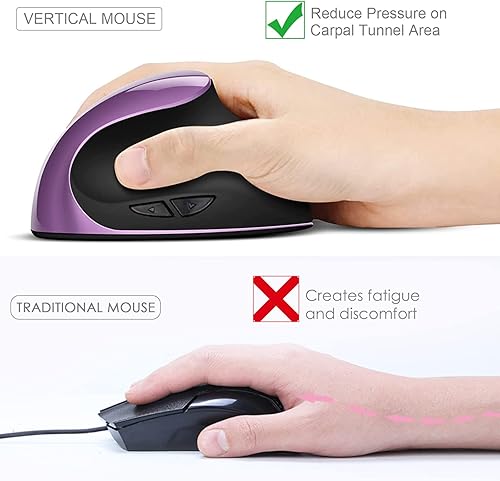 Miniatura 6 de Ratón ergonómico, pequeño mouse vertical recargable con 6 botones ajustables 80012001600 DPI mouse inalámbrico morado para laptop, escritorio, PC,