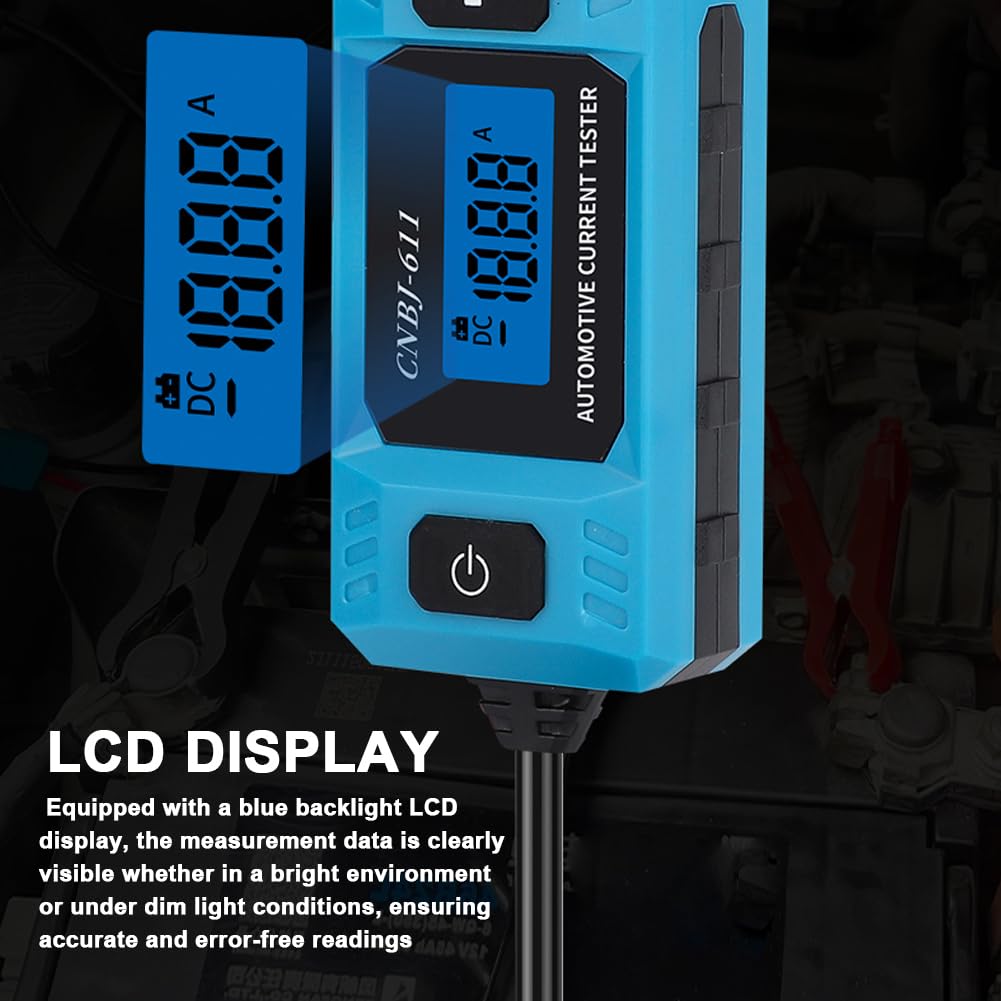 Weytoll CNBJ-611 - Probador de corriente de fusibles automotrices, analizador de fugas de coche, herramienta de prueba de corriente de fusible automotriz, pantalla LCD de retroiluminación azul con luz