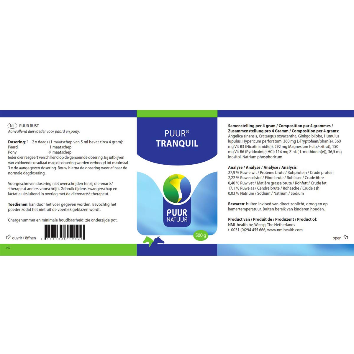 Puur Rust Tranquil Caballo/Pony, 500 g, 1 Unidades