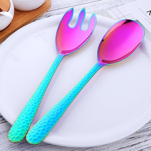 Miniatura 37 de Juego de cuchara y tenedor de ensalada, servidor de ensalada de acero inoxidable de 12 pulgadas, utensilios de servir rojo mágico, paquete de 2