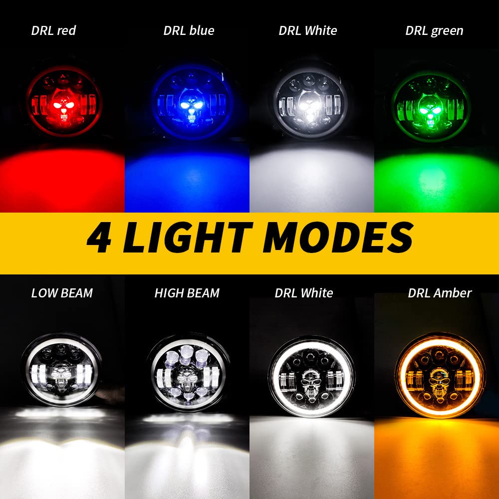 7 Calowy Samochód Motocykl Led żarówki Reflektorów Wysoka Martwa Wiązka RGB Led Okrągła Czaszka światła Halo Reflektory Dla Jeep Halle