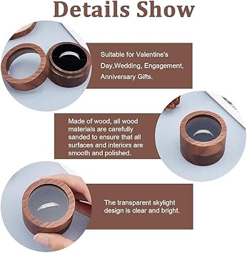 Personalized Wooden Ring Box Round Clear Window, Custom Photo Rings Organizer Men Women 1 or 2 Slots, Wood Fingerring Holder for Engagement Anniversary Proposal Wedding with Logo Image Text Monogram
