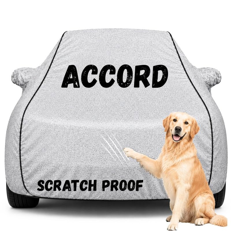 Image of Pure Fabric Silver 100% Waterproof Accord Car Cover | Polyester Car Body Cover for Rain & Sun | UV Protection, Dustproof, Scratch Resistant, Windproof, Heat Resistant, Custom Fit