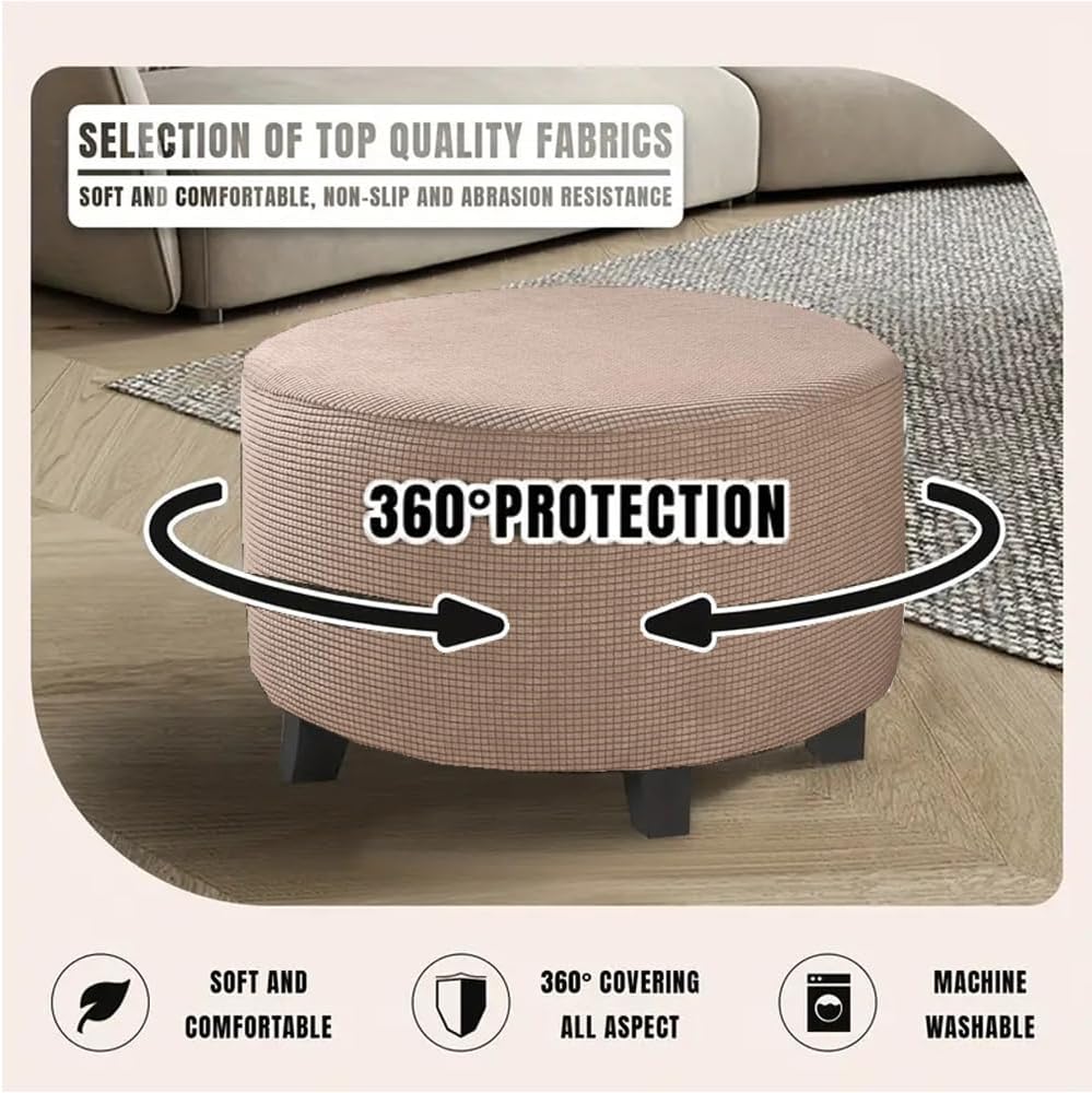Stretch Ottoman Cover Round Ottoman Slipcovers Furniture Protector Folding Storage Stool Furniture Protector Soft Slipcover with Elastic Bottom,Taupe 1,XL1
