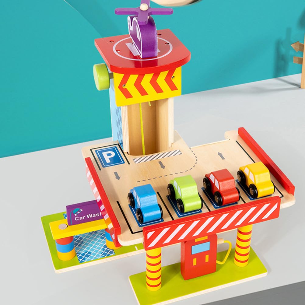 Set de Juego de Garaje de estacionamiento de Madera, helipuerto