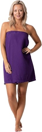 Turkish Linen Womens Waffle Spa Body Wrap with Adjustable Closure