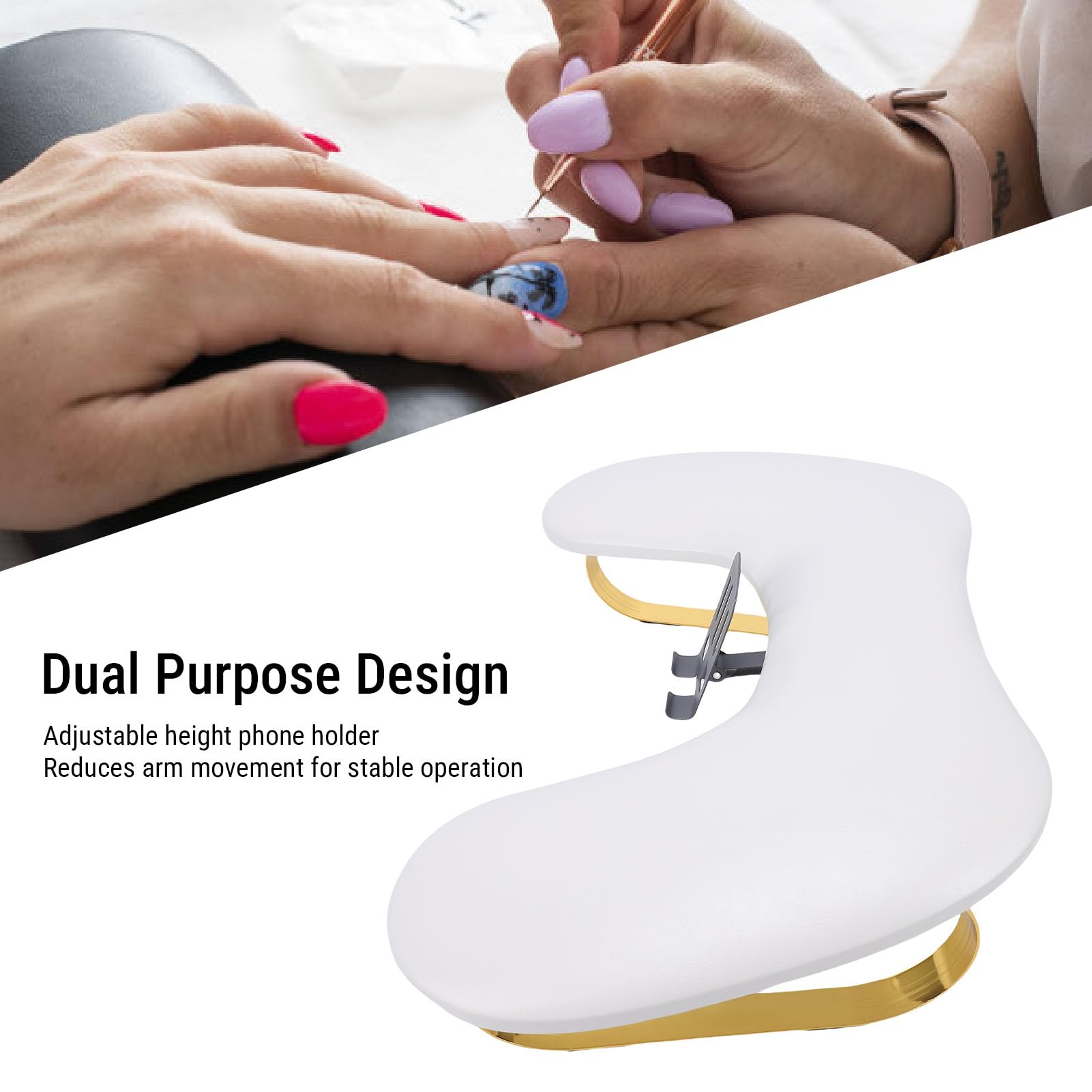 Poggiabraccio per unghie con supporto per telefono Poggiamano per manicure a forma di U in pelle PU ergonomico regolabile per salone e uso domestico Base antiscivolo Facile
