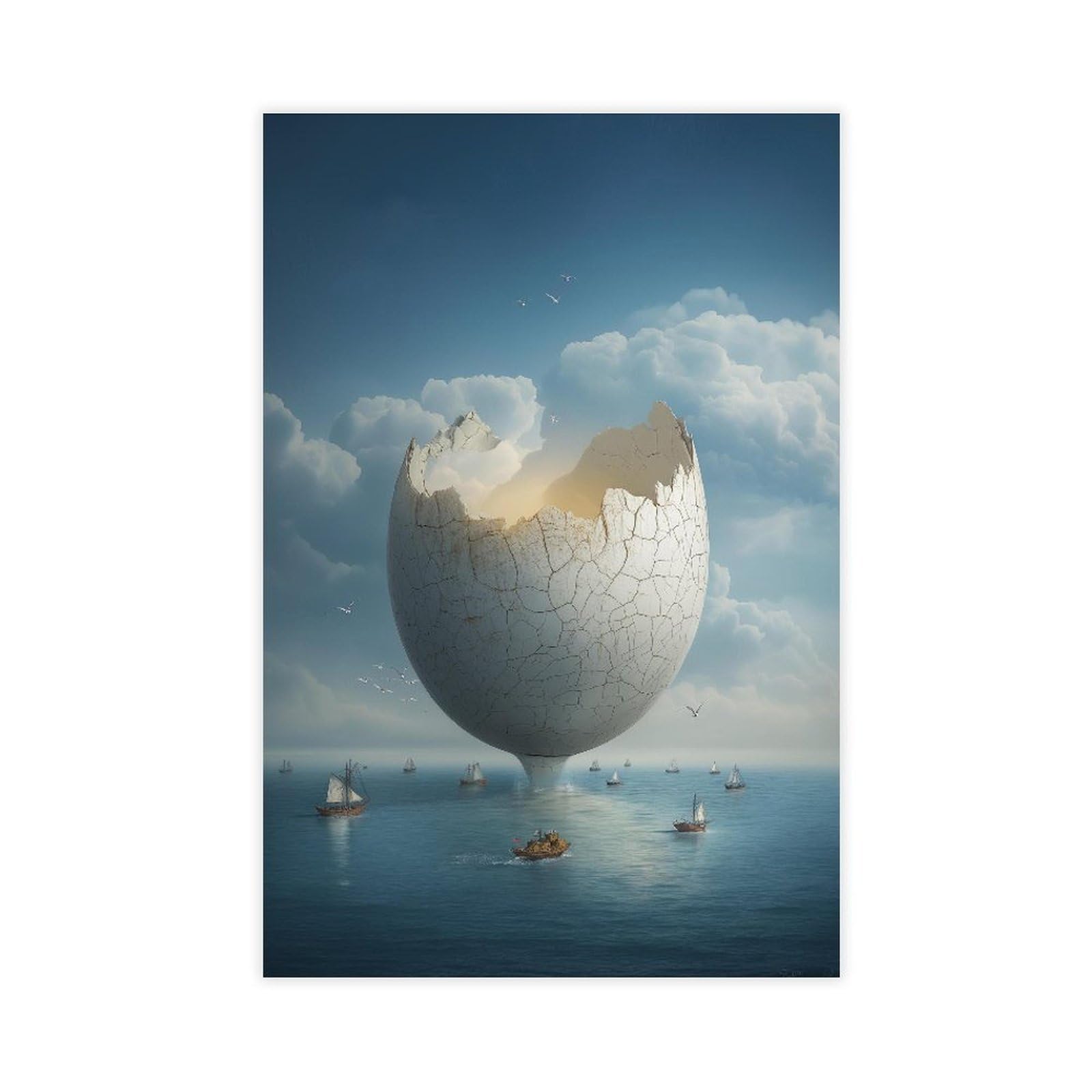 YWTJAX Surreal Eggshell Ocean Poster Canvas Poster for Home Decor Gift