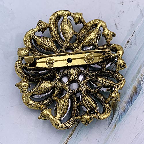 Image of SELOVO Flower Rhinestone Statement Brooch Pin Accessory Antique Gold Tone