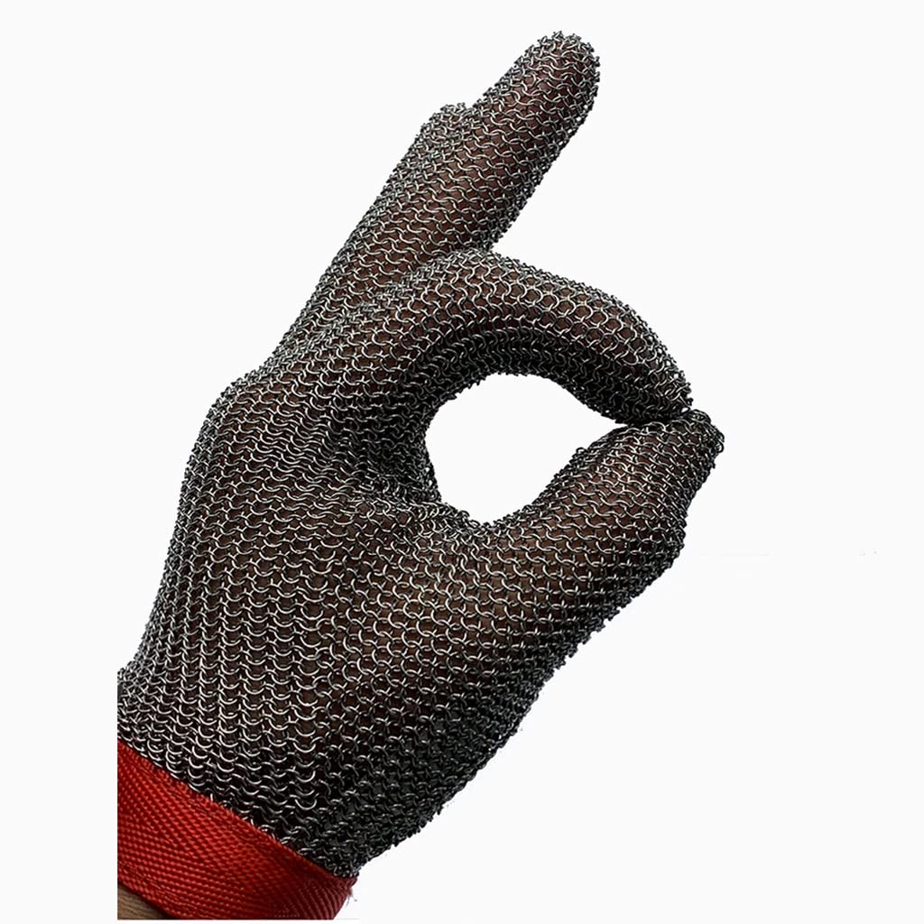 Guantes de Trabajo Anticorte Guantes anticorte de cota de malla de Metal, guantes de trabajo de seguridad for cortar carne, muñequera ajustable (Size : A pack of one/XXL)