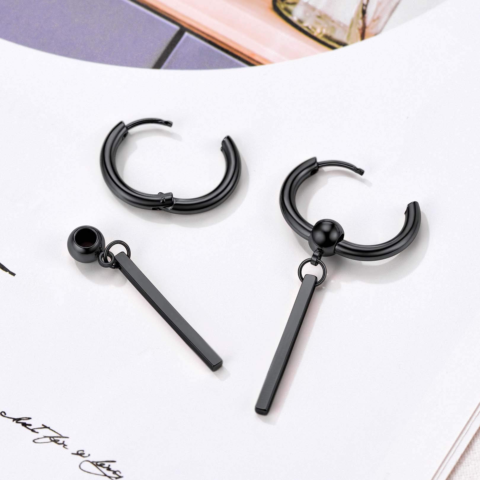 FOCALOOK Orecchini Uomo Cerchio Acciaio Inossidabile, Orecchini Acciaio Chirurgico Argento/Nero/Oro, Orecchino Uomo Piccoli Pendenti Lunghi Tondi Confezione Regalo