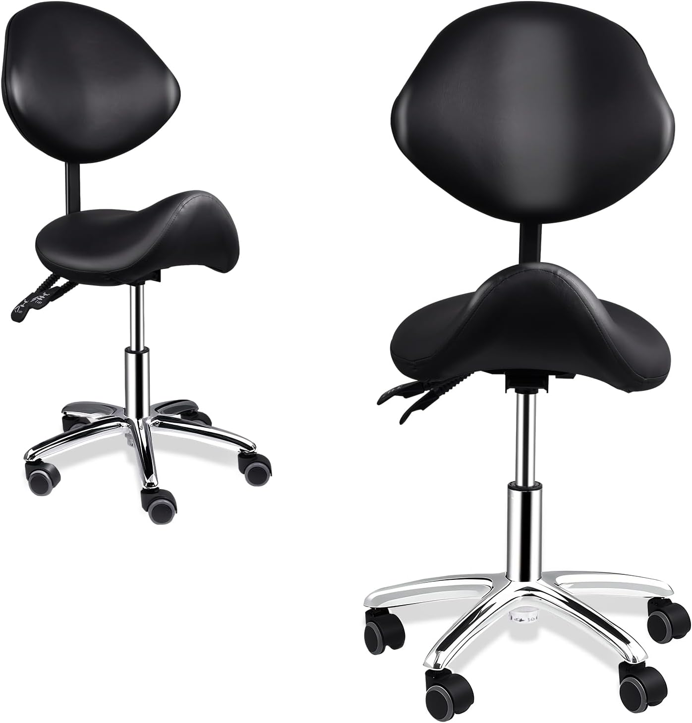 Saddle Stool with Back Support,440lbs Adjustable Salon with Wheels,Wide Thick Seat Padding,Heavy Duty Rolling Ergonomic Rolling Esthetician Seat for Home Office Salon Shop Dentist Clinic,White