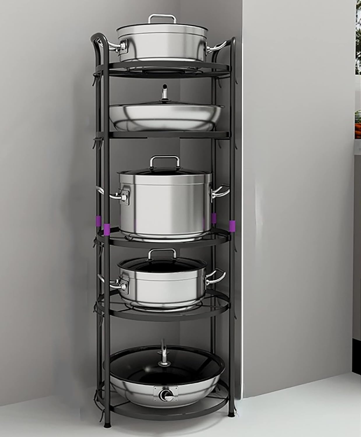 Kitchen Supplies,Floor-Standing Multi-Layer Household Pots and Pans,Two-Layer Storage Racks,Compact and Durable (Color : Silver, Size : D)