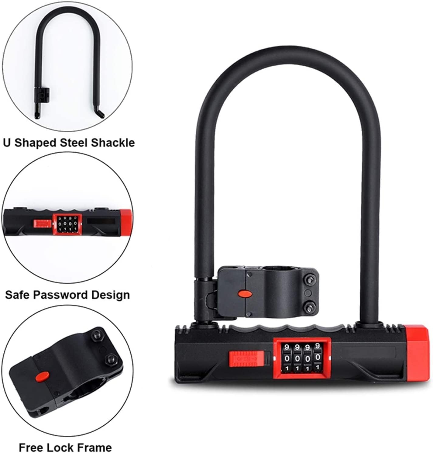 Bike U-Lock Password Code Bicycle U Lock Anti-Theft Road Bike Motorcycle Bike U Lock Steel Safety Heavy Duty Bicycle U-Locks U-Lock