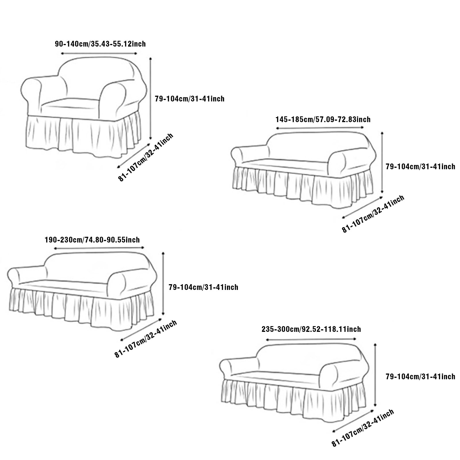 Seersucker-Stretch-Sofabezug mit Rüschenrock, Universeller Sofahusse, Waschbarer Sofaüberwurf, Beige, 4-Sitzer 235-300cm