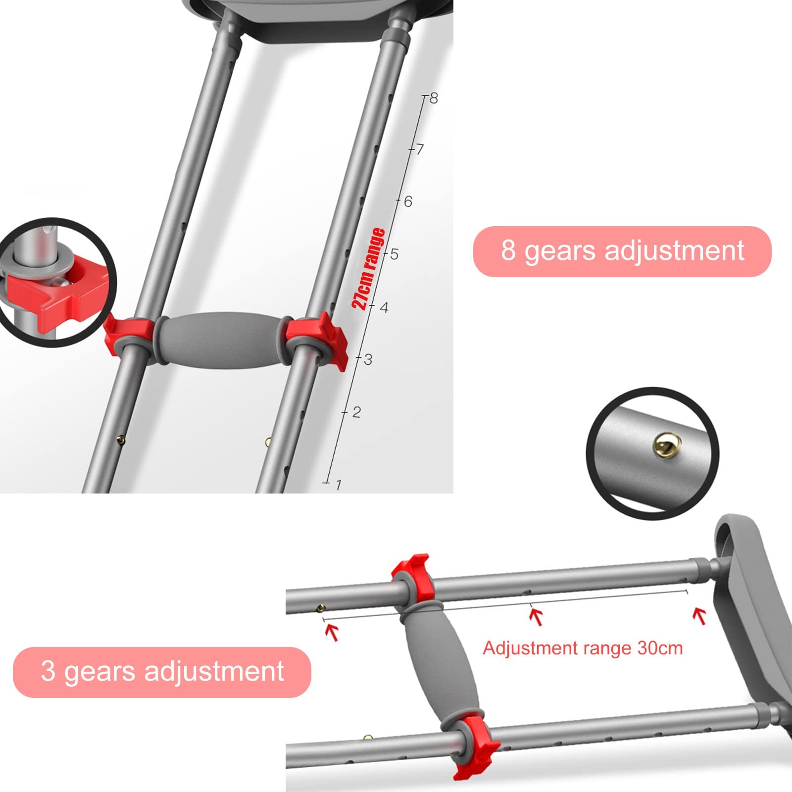 Muletas Plegables de Aluminio para Axilas, Muletas Ligeras y Ajustables para Caminar, Ideales para Viajar o Trabajar, Soporta hasta 440 Libras